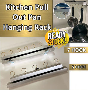 PREMIUM QUALITY Kitchen Pull out pan hanging rack / Hook Bar /Rack GANTUNG PERIUK KUALI DAPUR TARIK / Rak Kuali Dapur