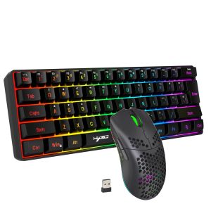 HXSJ 60% Wireless Gaming Keyboard and Mouse Combo LED Backlit Rechargeable 2000mAh BatteryMechanical Feel Anti-ghosting