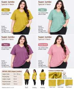 [eroica] Kaos Wanita Jumbo V Neck Polos / Bulat Ld.130cm Cotton Combed 30s Adem / Kaos Olahraga / Kaos Wanita Jumbo XXXL LD 130CM / Kaos Distro Jumbo 3xl 4xl Adem / Kaos Raglan Ld130cm XXXXL / Kaos Emo Ld 130cm V neck / Kaos Wanita Lengan Pendek 4xl