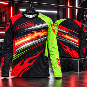 Womens Plus Size Japanese Wave Graphic Long Sleeve Motorcycle Riding Jersey Quick Dry Top LA011