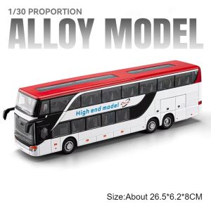2026 1:30 Scale Double-decker Business Bus Alloy Model Toy Car Sound Light Pull Back 5 Doors Opened Simulation Vehicle Models Toys