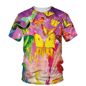 Colorful Butterfly T-shirt Mens Women Clothing Round Neck Short Sleeves T Shirts 3D Print Funny Insect Outdoor Casual Tees Tops