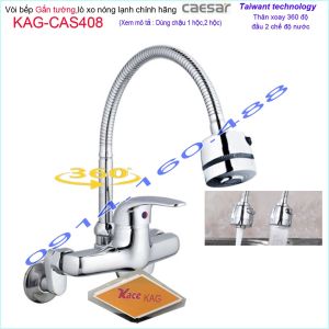 Vòi bếp nóng lạnh Caesar KAG-CAS408 lò xo 3 chế độ điều chỉnh Vòi bồn tắm ống mềm thiết kế đẹp nước mạnh màu chrome bón