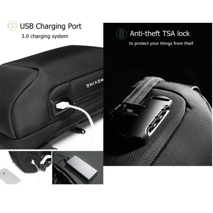 OZUKO Men Antitheft Lock Sling Bag Waterproof Chest Crossbody Bag with USB port Lazada