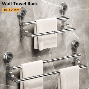 LUXERY 1Pcs Suction Cup Wall Towel Rack Double Layer Rod 36-120cm Self-adhesive Storage Rack Retractable Kitchen Bathroom Shelf