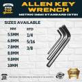 (5.5mm-10mm) (1/4 - 3/8) Allen Key Wrench Metric (mm) & Standard (std) Sold Per Pc. 