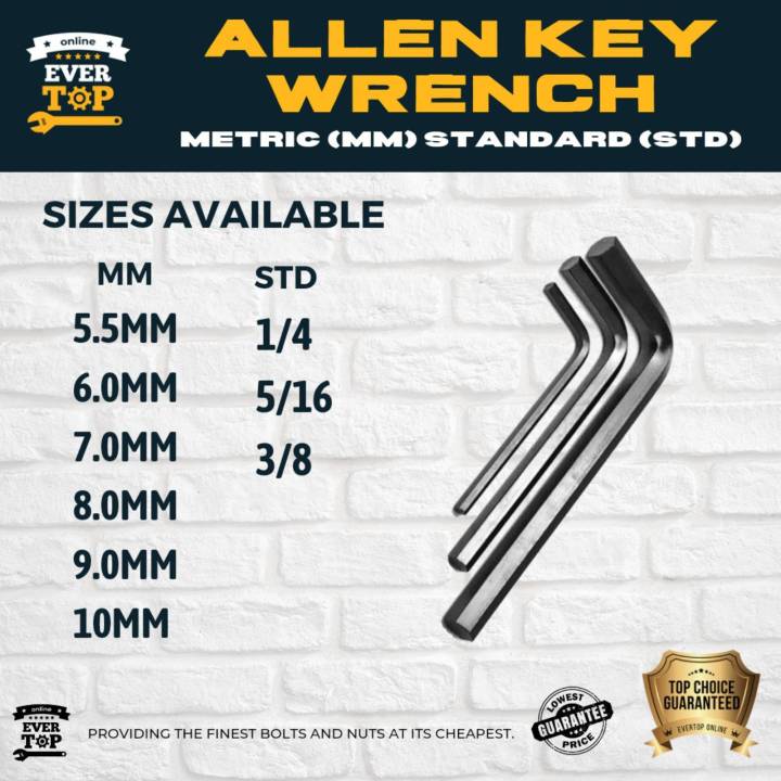 (5.5mm-10mm) (1/4 - 3/8) Allen Key Wrench Metric (mm) & Standard (std) Sold Per Pc