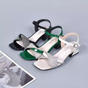 Free Shipping New Style Sandals Low-Heeled With Rhinestone Embellishments Fashionable And Retro Comfortable For Women Featuring A Single-Strap Design And High Heels