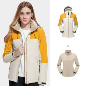 Cameljeans Outdoor Jacket for Women 3-in-1 Windproof and Waterproof Mountaineering Hiking Jacket Winter Removable Thickened Jacket(2 pieces)