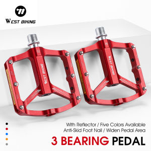 WEST BIKING 1 Pair Bike Pedals Seal 3 Bearings MTB Pedals Reflective Ultralight Alloy Bicycle Bike Flat Pedals