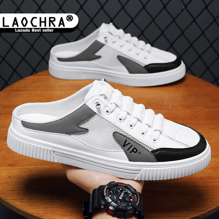 LAOCHRA Black Sneakers for Men Mules Half Shoes Korean Style Fashion