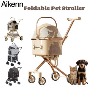 AIKENN Pet Foldable Travel Stroller Pet Carrier with Wheels and Sunshade Small Dog Outing Trolley