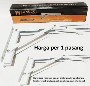 Besi siku rak lipat 16" 16 in inci inch 40 cm 40cm harga per pasang Folding Bracket tatakan ambalan bisa lipat dilipat kabinet dinding tembok juga sedia ambalan triplek tebal ada banyak pilihan