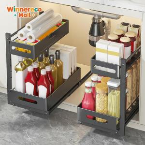 Under Sink Organizer Pull Out Multi-Purpose Storage Organizer Easy Installation for Kitchen and Bathroom Organization