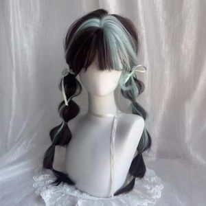 ER52858 คอสเพลย์ ผมสีเขียวมิ้นต์น้ำตาลออมเบร ฟูฟ่อง โลลิต้า วิกผมยาวตรงมีหน้าม้า น่ารัก ฮาราจูกุ วิกผมสังเคราะห์แบบหลายชั้น ผู้หญิง