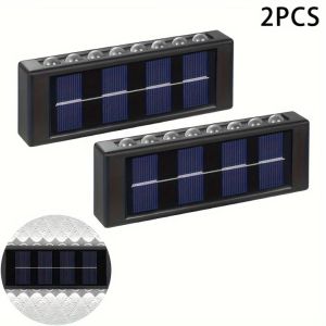 NOONOR 2pcs 16 LED Solar Lights White Warm Light Up and Down Lighting Wall Washer Light  Convex Mirror Garden Lights Outdoor