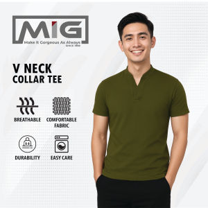 MIG Polyester V Neck Short Sleeve Kurta Collar Tee