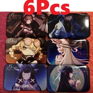 Columbina Can Badge Set Of 6 Rectangular Holographic Reflective Pin Collector Showcase Shelf Otaku Room Decor Anime Girl