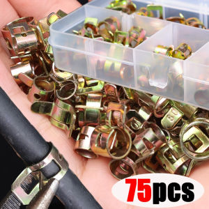 75PCS Car Spring Clip Tube Clamp Water Pipe Fuel Line Hose Air Tube Clamps Fastener Elastic Steel Buckle Water Pipe Hoop 6/7/8/9/10mm