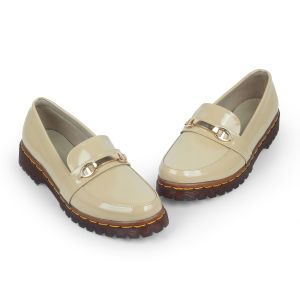 Sepatu Kasual Sneakers Wanita Model Docmart Loafer - VANIA Hitam dan Cream