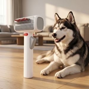 JPTD One-click Hair Removal Pet Dematting Comb with Protective Cover Safety Lock Buckle Cat Grooming Brush Professional 2-in-1 Dog Shedding Brush Removing Tangles