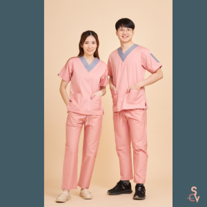 scrubvet: ชุดสครับสีชมพู (เสื้อชมพู+กางเกงชมพู)