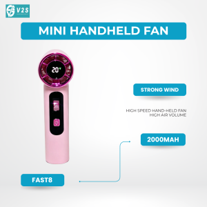 V2S Fast5 Portable Handheld Turbo High Speed Cooler Fan 2000MAH with Rechargeable Digital Display