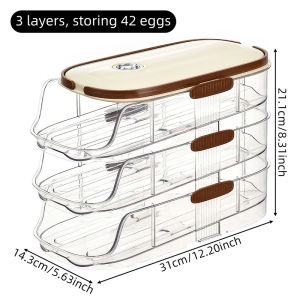 Kebidumei Automatic Rolling Egg Storage Box Refrigerator 42Grid Three Layer Egg Tray Storage Container Transparent Stackable Fridge Egg Keeping Fresh Organizer with Lid