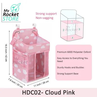 Mirico Baby Crib Hanging Organizer 600D Polyester Oxford Cloth Durable Mesh BPA-Free with C-Clips and Adjustable Straps Nursery Kids Room Storage Bag