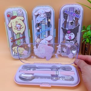 🔥 Sanrio Stainless Steel Cutlery Kuromi Melody Cinnamon Spoon Fork Cutlery Set Childrens Gift