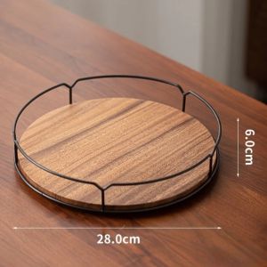 FFBH Wooden Circular Tray Rotating Spice Stand Simple Desktop Kitchen Condiments Organizer Trays Modern Home Storage Organization 3T7R1