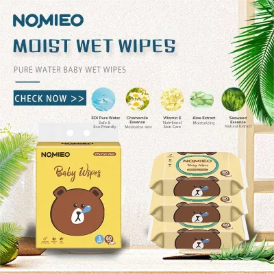 [Premium Wet wipes] New Nomieo Thick Baby Wet Wipes 80sheets/pack Pure water wet tissues Safe for Baby Face & Body Add Vitamin E/Aloe Extract/Chamomile Essence/Seaweed Essence