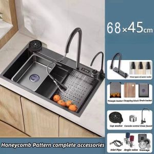 Kitchen Sink SUS304 Stainless Steel Sink 3.0MM With Waterfall Pull-Out Faucet Sink Home Sink
