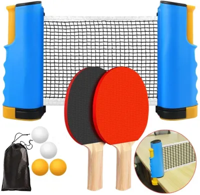 *SG seller* Ping Pong Paddle Set Portable Table Tennis Set with Retractable Net 2 Rackets 4 Balls and Carry Bag for Children Adult Indoor/Outdoor Games