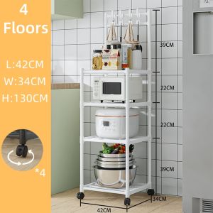 【Ship Today】Kitchen Storage Rack 4/5 Tiers With Hooks And Wheels Suitable For Kitchens Laundry Rooms Bedrooms Easy To Assemble Space-Saving
