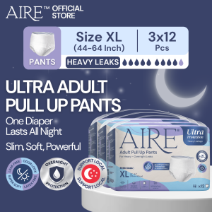 Aire Ultra Protection Adult Diaper Pull Up Pants - Size XL (3X12 pcs)(2L Overnight- Heavy Leak Protection Super Soft)