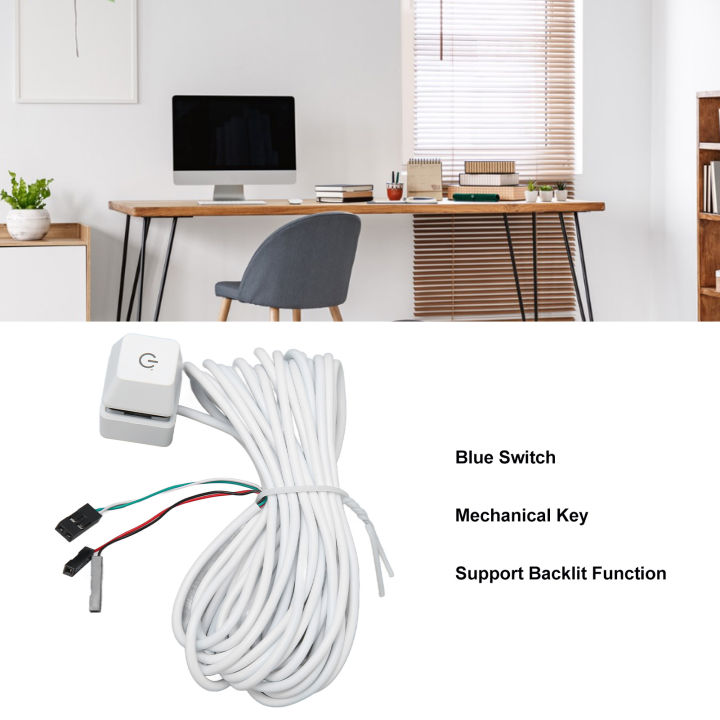 DAUZ PC Power Switch Plug and Play Mechanical Long Cord Blue Switch ...