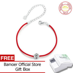 BAMOER 925 Sterling Silver Red String Bracelet for Protection Bezel Setting Moissanite Bracelets for Mother Girls Jewelry Gift MSB014