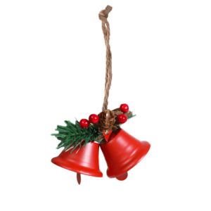 SKJK Iron Christmas Bell Pendant Double Horn Multi-color Christmas Tree Pendants Portable Handcrafted Xmas Tree Decorations for Home Decor