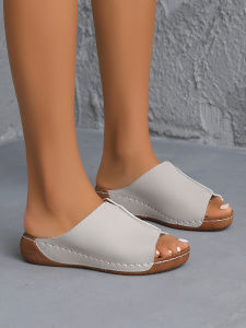 [Free Shipping] New Wedge-Heeled Peep-Toe Slip-On Fashion Sandals Large Size Casual Lightweight Slippers