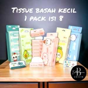 PACK 8 BUNGKUS - WET TISSUE TISU BASAH MINI TRAVEL PACK IMPORT PRAKTIS