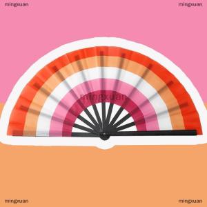 [COD] mingxuan Rainbow Folding Fans Gay Lesbian Decorative Folding Fans Large Handheld Fan Bamboo Folding Fan For Men Women Wedding Dancing G