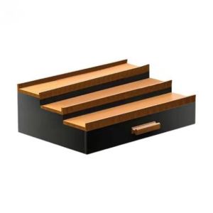 GAOSU Stepped Type 3 Tier Cologne Display Stand Space Saving Large Capacity Perfume Display Rack Elegant with Drawers Wooden Perfume Storage Box for Home