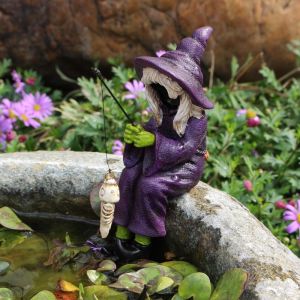 ANGY Resin Crafts Halloween Fishing Witch Sculpture Garden Landscape Ornaments Halloween Figurine Gifts Creative Witch Statue Home Decoration