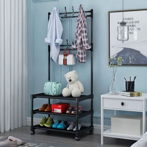 PLUTO RAK Stand Hanger Rak Gantungan Baju Tas Berdiri Rak Sepatu 3 Susun Jemuran Roda