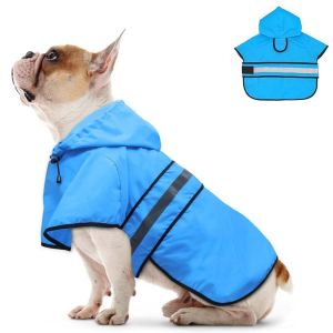 FOUNDTWO Waterproof Dog Hooded Raincoat Reflective Strip High Visibility Pet Rain Jacket Breathable Adjustable Pet Fluorescent Clothes Puppy