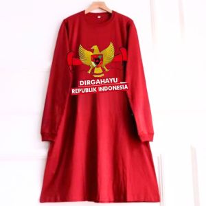 Tunik 17 Agustus Dewasa Jumbo Merdeka Tunic Kaos Katun Combed 24s Aplikasi Sablon S M L XL XXL 3XL Baju Pawai Agustusan Seragaman Warna Merah Putih Viral