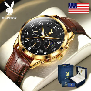 PLAYBOY นาฬิกาผู้ชาย2025 นาฬิกาผู้ชายกันน้ำ กันกระแทก 100% Authentic watch men ยแฟชั่นกีฬาหนังโครโนกราฟกันน้ำนาฬิกาข้อมือ