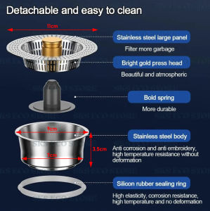 Kitchen Sink Filter Universal Size 304 Stainless Steel Sink Stopper Push-type Kitchen Sink Strainer