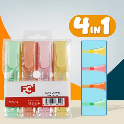 FCI Highlighter Pen (4in1)Multi-Color Highlighter with 4 Vibrant Ink Colors Chisel Tip Quick-Drying Ink for Studying Note-Taking Journaling School Office & Bible Journaling